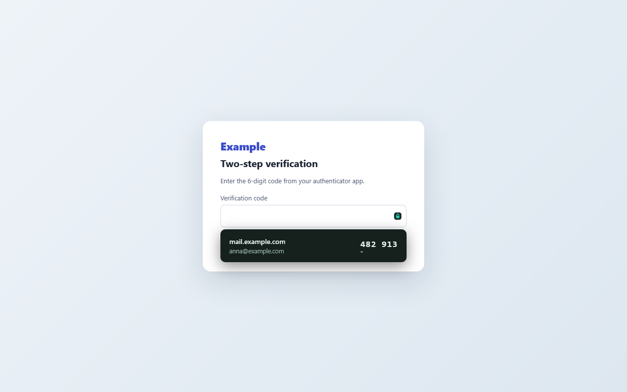 A two-factor code with its countdown offered under a code field