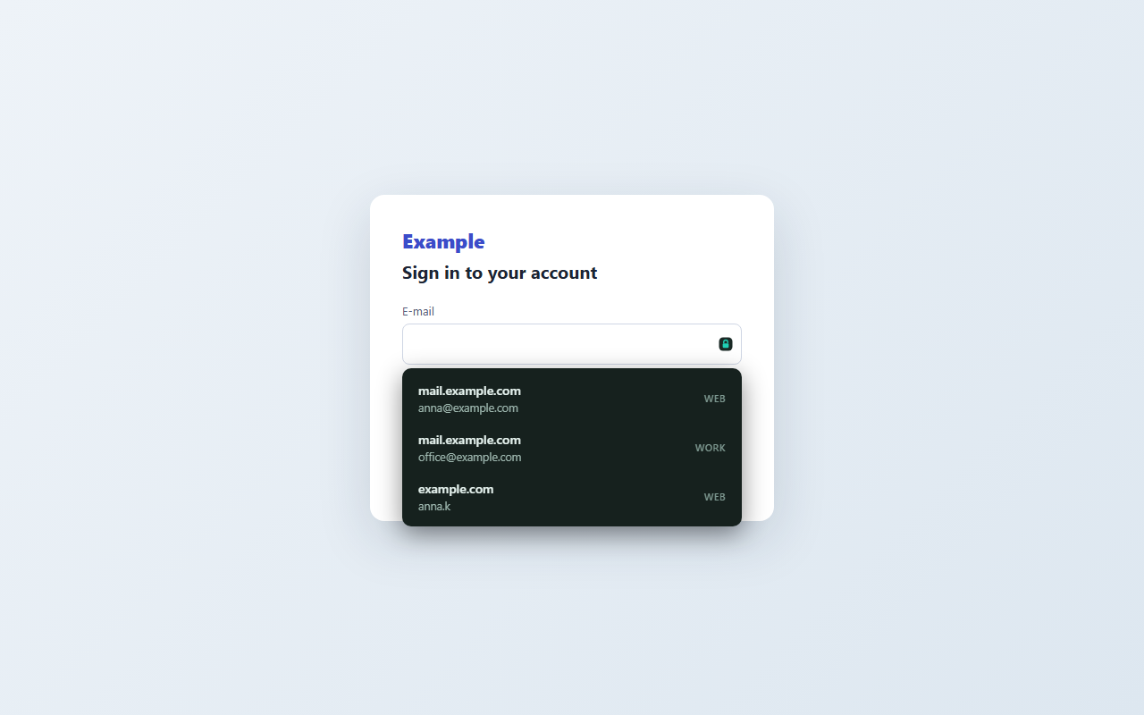 Keyhold's list of logins right under a sign-in field in the browser